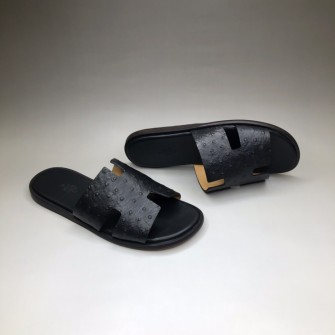 HERMES 에르메스 타조형 이즈미르 슬리퍼 H형 디테일 디자인 Sandal in ostrich with iconic 블랙