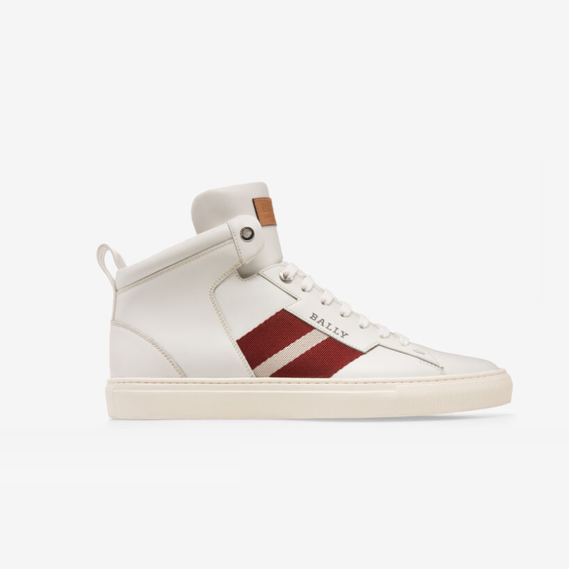 BALLY 발리 수입 소가죽 남성용 카프 레더 하이탑 트레이너 화이트 스니커즈, HEDERN MEN\'S CALF LEATHER HIGH TOP TRAINER IN WHITE